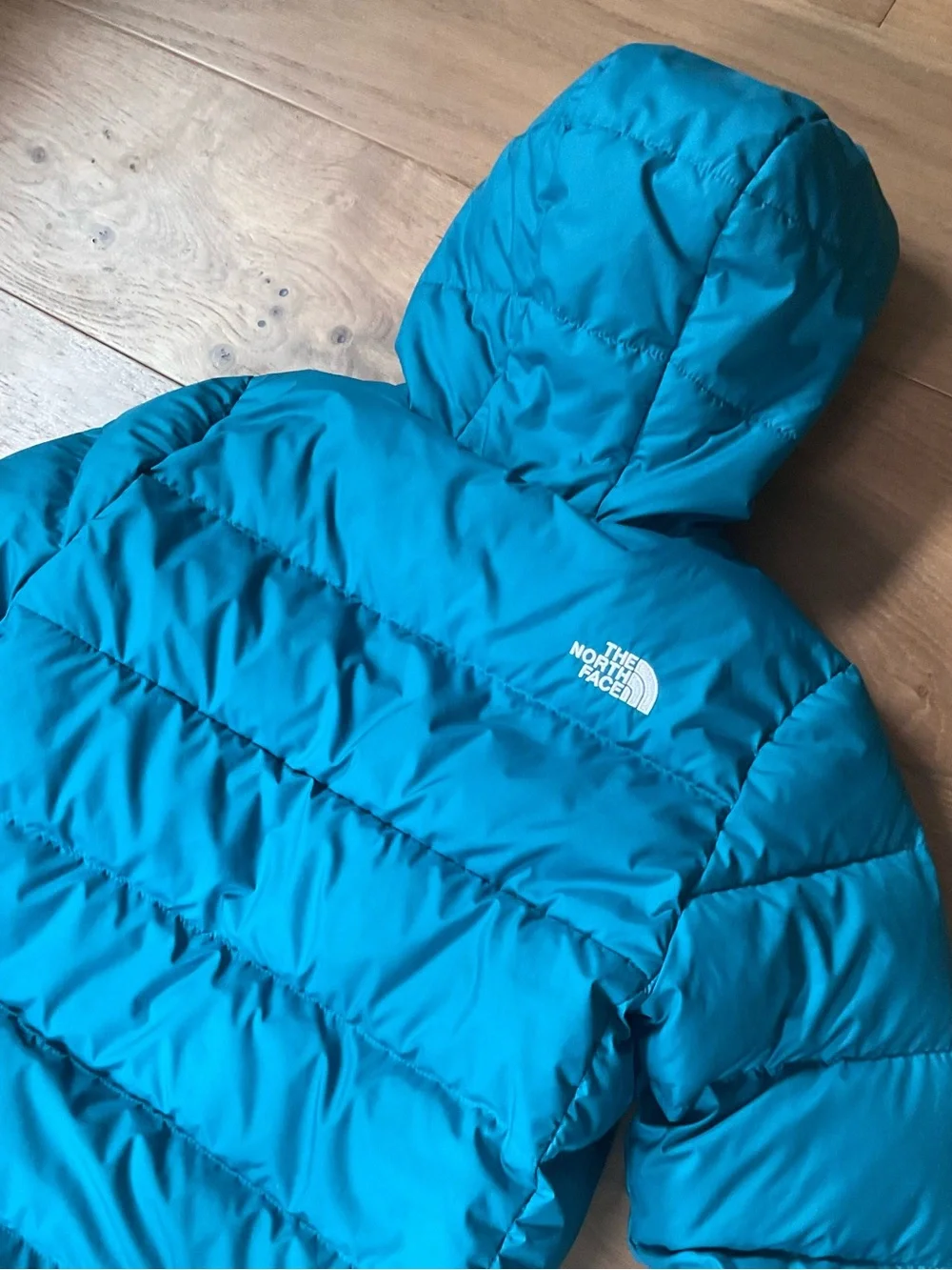 The North Face Youth 550 Down Fleece Lined Teal Blue Puffer Jacket Coat M 10/12